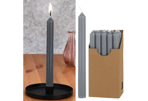 CEPEWA Tafelkerze Stabkerze 20er Set grau 2x25cm Paraffin Dekokerze Kerze glänzend