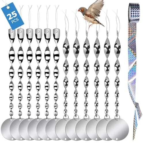 Vogelabwehr Vogelschreck,12PCS Windspirale Vogelabwehr +12PCS Vogelabwehr Reflektor Rund+50m Vogelabwehrband, Taubenschreck zur Dekoration für Balkon und Garten