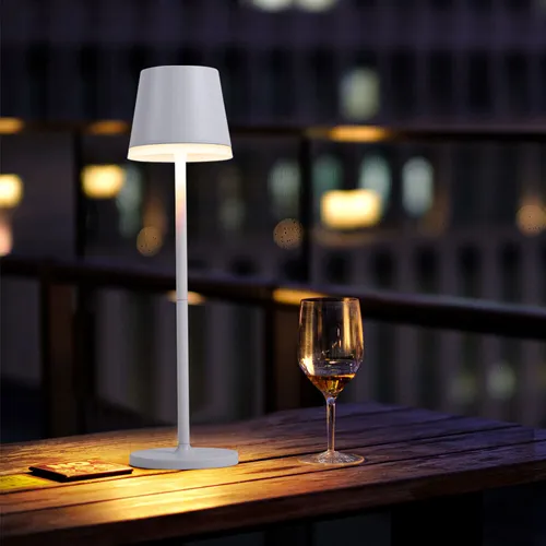 Solarleuchte Tischlampe Weiß LED für Außenbereich H 41 cm - Moderne Solarleuchte mit spritzwassergeschütztem Design, ideal für Garten und Terrasse. Genießen Sie warmes Licht für bis zu 8 Stunden – perfekt für stimmungsvolle Abende im Freien.