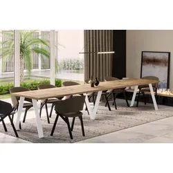 ENDO-Möbel Ausziehbarer Esstisch XXL Lungo White 130-405cm (Eiche Evoke) - Braun - Moderner Esstisch mit ausziehbarer Funktion: 130-405 cm für bis zu 12 Personen. Robuste Verarbeitung und langlebige Tischplatte in hochwertiger Nachbildung. Ideal für große Familien und gesellige Runden.