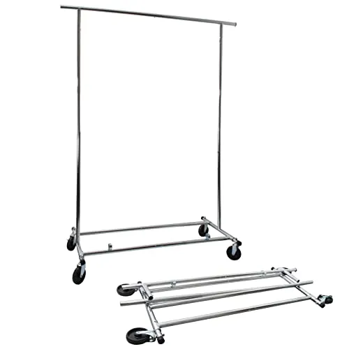 GERSO super kompakter Kleiderständer auf Rollen - Drohnenzubehör: klappbar und stabil, getestet bis 60kg, höhenverstellbar von 140-168cm, ideal für platzsparende Aufbewahrung.