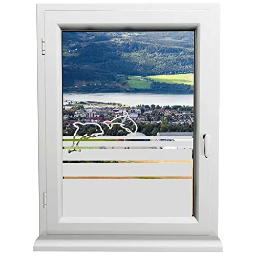 INDIGOS UG - Glasdekorfolie - Delfine - Sonnenschutz H50Line - Sichtschutzfolie - Fensterfolie - für die Küche, Bad ans Fenster, Sichtschutz - selbstklebend - matt