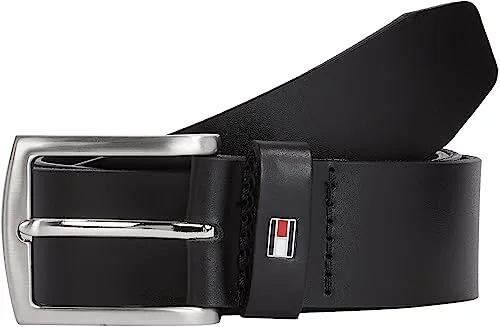 Tommy Hilfiger Herren Gürtel New Denton 3,5 cm - Eleganter Ledergürtel in Schwarz - Herren-Gürtel aus 100% reinem Leder, 3,5 cm breit, mit praktischer quadratischer Dornschließe für individuelle Anpassung. Ideal für Arbeit und besondere Anlässe.