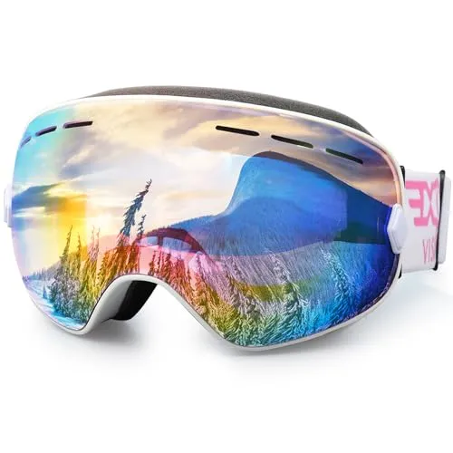 EXP VISION Snowboard Skibrille für Herren Damen Jugend, 100% UV400 Schutz Anti Beschlag über der Brille Winter Schneebrille mit sphärischer abnehmbarer Scheibe (Pink)
