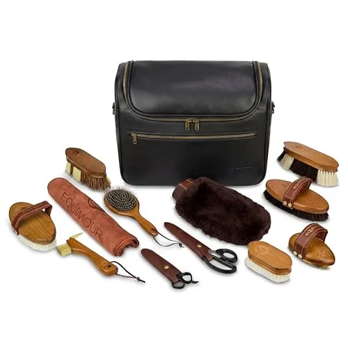 Pferdepflege Komplett-Set – 12-teiliges Reinigungsset für Pferde mit Tasche - 12-teiliges Putzset für die umfassende Pflege deines Pferdes. Mit ergonomischen Bürsten und praktischer Tasche ideal für Stall und Turnier. Alles für die tägliche Fell- und Hufpflege in einem Set.