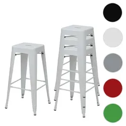 4er-Set Barhocker HWC-A73 - Stapelbare Metall Barstühle im Industriedesign - Barmöbel: 4 stapelbare Barhocker aus pulverbeschichtetem Metall, ideal für platzsparende Nutzung und mit bodenschonenden Gummifüßen für zusätzlichen Komfort.