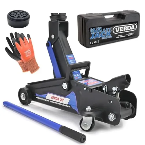 Hydraulischer Wagenheber 2T, 140-310mm + Gummiuaflage + Handschuhe + Koffer Rangierwagenheber Geländewagen Reifenwechsel PKW SUV Geländewagen (Hubhöhe 140-310mm + Koffer)