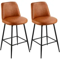 VEVOR Barhocker Thekenhocker 2 Stk. (98 cm hoch) Küchenstuhl mit Rückenlehne & Metallrahmen, Bistrostuhl (136,1 kg belastbar) Küche Esszimmer Kücheninsel Bar, Barstuhl Küchenhocker Braun
