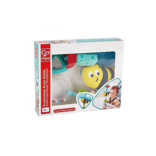 Hape E0022 Bumblebee Pram Clip-On Rattle Stroller and Pushchair Baby Toy – Suitable for Newborns, Turquoise