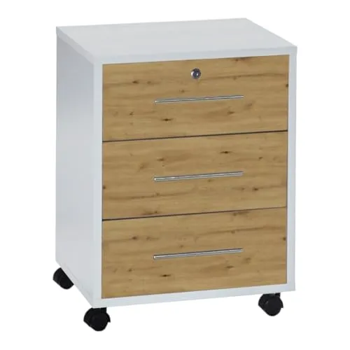 Rollcontainer TABOR - Mobiler Aktenschrank mit Schubladen - Der Rollcontainer TABOR bietet mit 3 Schubkästen und abschließbarem Oberkasten praktischen Stauraum für Büro und Arbeitszimmer. Mit 4 Rollen, davon 2 feststellbar, ist er flexibel und sicher im Einsatz.