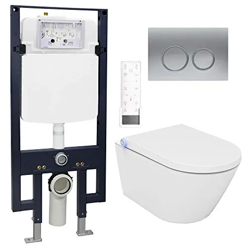 WC-Komplettpaket 18: Bernstein Dusch-WC Pro + 1102 und Soft-Close Sitz mit Vorwandelement G3008 und Betätigungsplatte vorne, Betätigungsplatte:Modell 4111 satin