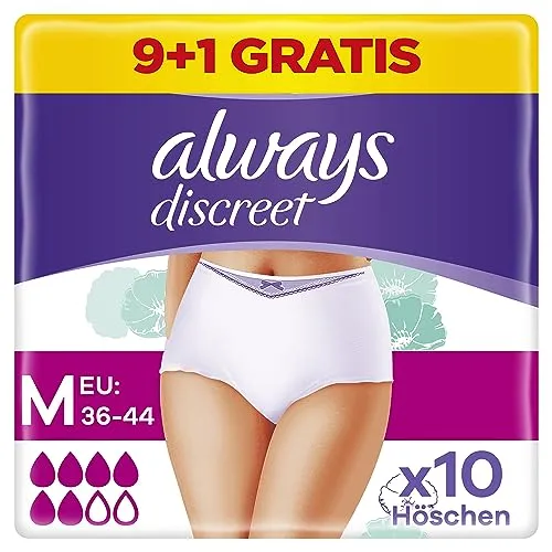 Always Discreet Inkontinenz-Höschen Plus für Frauen, M, 10 Höschen, Verhindert Auslaufen und Gerüche, Angenehm und Kaum Spürbar