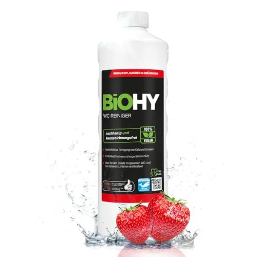 BiOHY WC-Reiniger (1l Flasche) | Bio Toilettenreiniger mit frischem Schaum | EXTRA STARK | Badreiniger Gel wirkt effektiv gegen Kalk & Urin | säubert die Toilette blitzschnell