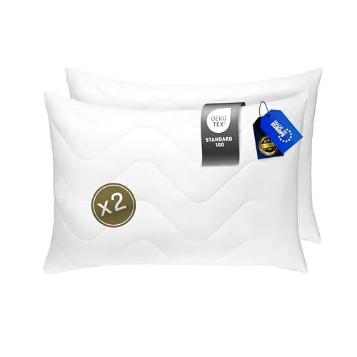 FAM' Home luxuriöses Kissen 50x60 2er Set – Kopfpolster Volumenfüllung (600 g) - ergonomische weiße Schlafkissen - Leichte Pflege – Allergiker Kopfkissen 50x60 Waschbar bis 95 °C - Atmungsaktiv
