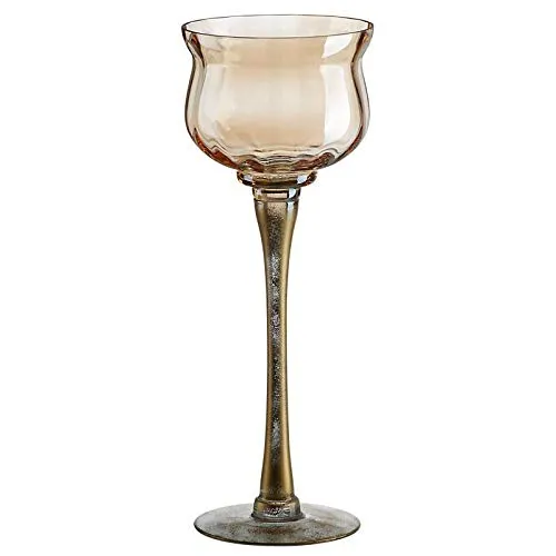 CRISTALICA Kerzenhalter Windlicht Leuchter auf Fuß Glas Golden Dust Höhe 35cm Mittel