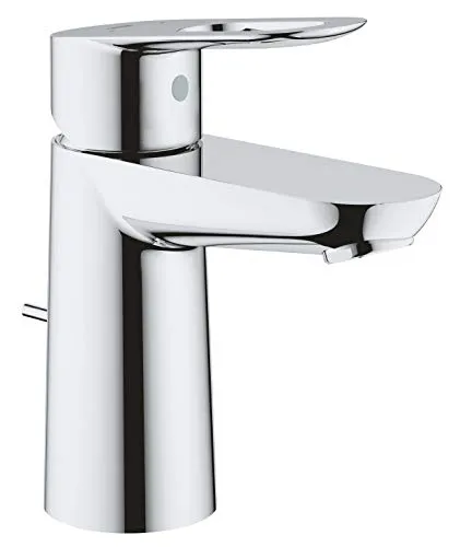 GROHE BauLoop Einhand-Waschtischarmatur - Chrom, wassersparend - Touch-On-Wasserhahn für Badezimmerwaschbecken mit S-Size, Zugstange und GROHE EcoJoy Technologie für 5 l/min Wasserverbrauch, ideal für umweltbewusste Nutzer.
