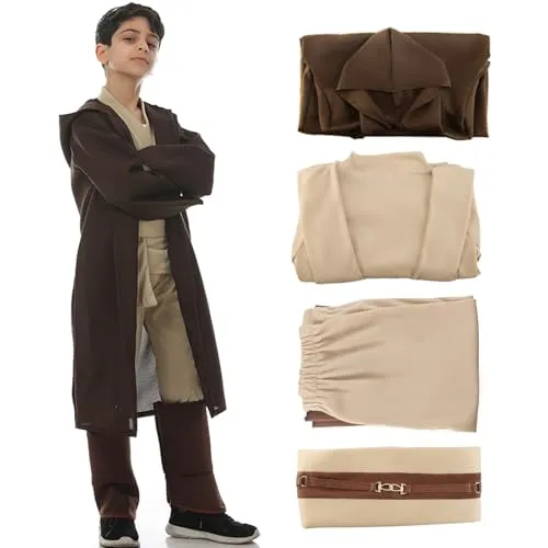 Kitimi Je-d Kostüm Kinder, Robe Kinder mit Kapuze Skywalker Kostüm Hoodies Robe Karneval Halloween Cosplay für Jungen Mädchen(Braun 130)
