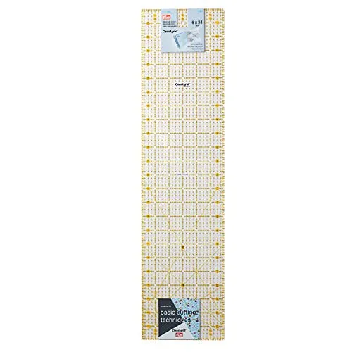 Prym Omnigrid Universal Lineal - Quiltlineale mit gelb-schwarzem Rasterdruck für präzises Schneiden. Transparentes Design und Winkelmarkierungen von 30, 45 und 60 Grad ermöglichen einfaches Arbeiten.