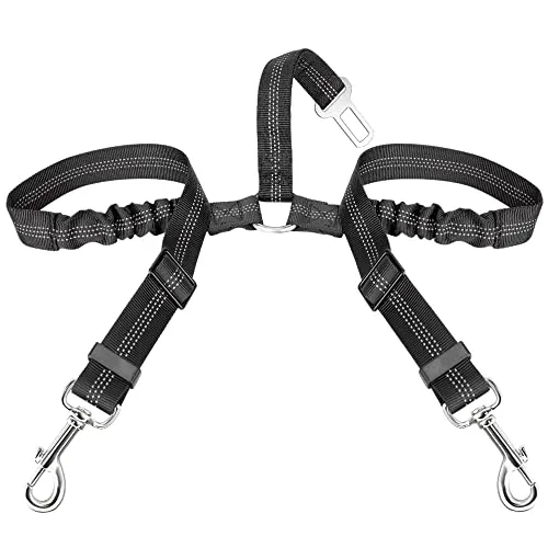lukovee Doppel Hund Sicherheitsgurt, Dual Pet Auto Sicherheitsgurt verstellbar, Double Dog Coupler Blei mit Elastic Bungee und reflektierenden Streifen keine Sicherheit