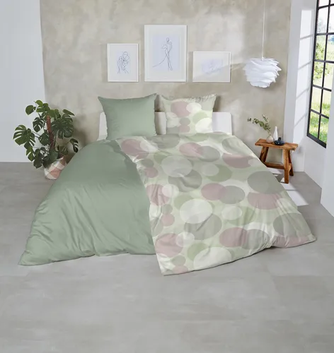 WESTMINSTER Feinbiber Bettwäsche 135x200 Kreise Punkte grün lila - Bettwäsche-Set aus 100% Baumwolle, 2-teilig, hautfreundlich und flauschig warm. Ideal für kuschelige Nächte, bügelarm und waschbar bis 60°C.