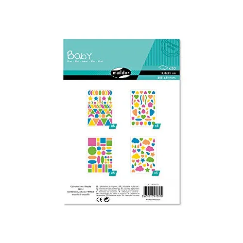 MY MANDARINE AE057O - Packung Baby, 20 Stickerbogen 14,8x21cm (855 Stickers), sortierte Themen Neonfarben, 1 Pack
