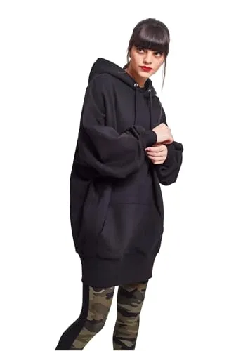 Urban Classics Damen Long Oversize Hoody Kapuzenpullover, Schwarz, XS EU - Kapuzenpullover für Damen, lässiger Oversize-Stil mit ausgestellten Ärmeln und Kapuze, aus langlebiger Baumwolle für optimalen Tragekomfort.
