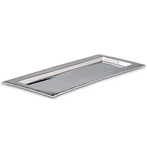 großes schmales Silbertablett 50 x 19 cm - flaches Edelstahl Dekotablett ohne Füße - rechteckiges silbernes Deko Serviertablett für Speisen und Getränke - ohne Griffe