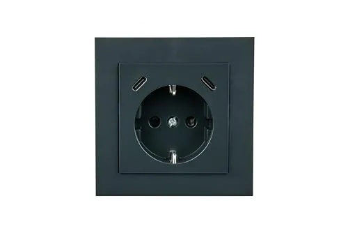 Schutzkontakt-Einbausteckdose mit 2x USB-C™ (25W, PD 3.0) - 25W USB Gesamtleistung, anthrazit