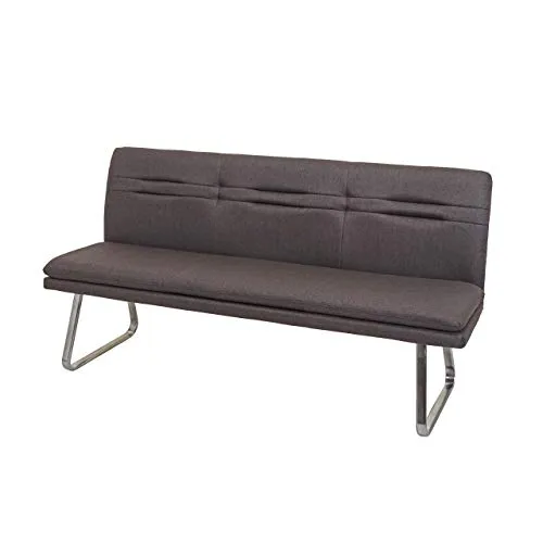 Berlinlodge Sitzbank HxBxT 90x180x59cm Sitzhöhe 49cm Rückenlehne Stoff/Textil Edelstahl gebürstet Grau-Braun 180cm Esszimmerbank Bank Polsterbank