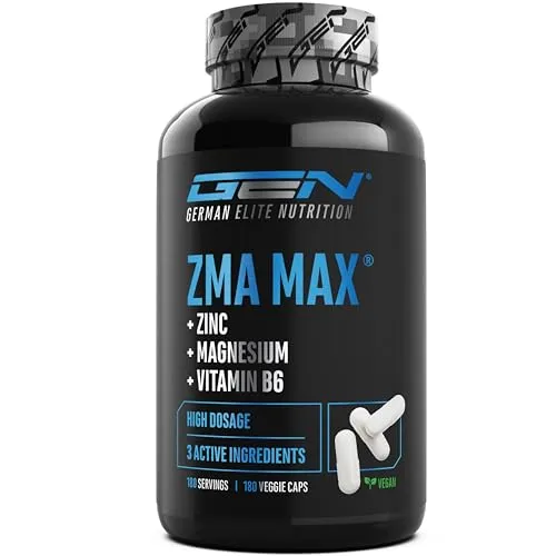 ZMA MAX - 180 Kapseln - Hochdosierter Zink-, Magnesium- & Vitamin-B6-Komplex - Mit 3 Magnesiumverbindungen - Vegan & ohne unnötige Zusätze - Premiumqualität