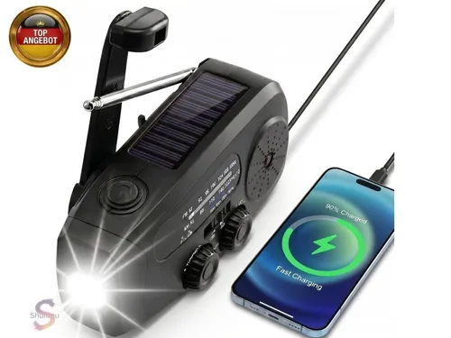 Notfallradio, Kurbelradio mit Solar & 2000mAh Power Bank, AM/FM Radio mit