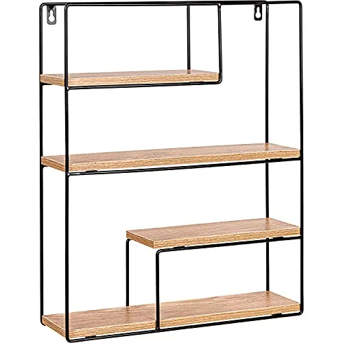 STILISTA Design Wandregal, 4 Ebenen, Farb- & Modellwahl, Rechteck Holz Hell