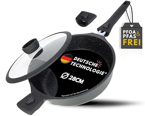 DIVORY Schmorpfanne 28cm Induktion – Abnehmbarer Griff und backofenfest