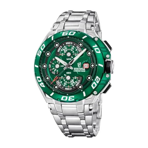 Festina Herrenuhr Chrono Bike 2026 F20754-5 - Hochwertige Herrenuhr mit präzisem Quarzwerk, Stoppfunktion und grünem Zifferblatt. Individuell kürzbares Armband, ideal für den sportlichen Einsatz und stilvolle Akzente.