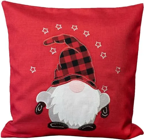 KAMACA Kissenbezug 40x40 cm rot weihnachtliche Kissenhülle mit appliziertem Wichtelmotiv, dekorativer Blickfang für Wohnzimmer Esszimmer & Küche farbecht strapazierfähig Winter Weihnachten (Wichtel)