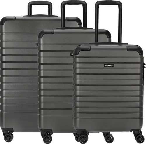 SOMKO Kofferset Line - 4-Rollen-Trolley Set 3tlg. (anthrazit) - Trolley-Sets in modernem Anthrazit, ausgestattet mit 360°-Doppelrollen und TSA-Schloss für sicheres Reisen und müheloses Manövrieren.