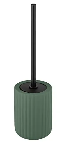 WENKO WC-Garnitur Mod. Belluno - WC-Bürsten & Halter mit eleganter Keramik und Soft-Touch Oberfläche in Graugrün/Schwarz, hygienisch auswechselbarer Bürstenkopf für einfache Reinigung