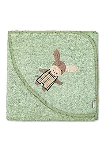 Sterntaler Kapuzenbadetuch Emmilius 100x100 cm in Grün - Babybadetuch aus weicher Frotteequalität, waschbar bei 40°C, mit süßem Stickmotiv – schützt das Köpfchen Ihres Babys vor Zugluft.