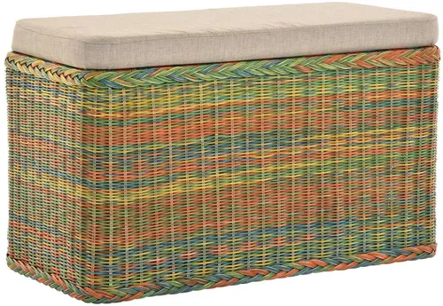 Rattan Wäschetruhe mit gepolstertem Sitz - Wäschekorb im Landhausstil, geflochten und mit Deckel, bietet zusätzlichen Sitzplatz und Ordnung in jedem Raum.