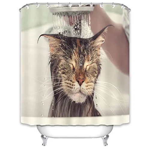 Xlabor Lustig Tier Duschvorhang 240x200 Wasserdicht Anti-Schimmel Stoff mit 12 Duschvorhangringen Waschbar Duschvorhang 180x200cm Katzen