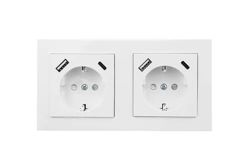 Schutzkontakt-Einbausteckdose 2-fach, mit USB-C™ (25W, PD 3.0) und USB-A (18W), weiß