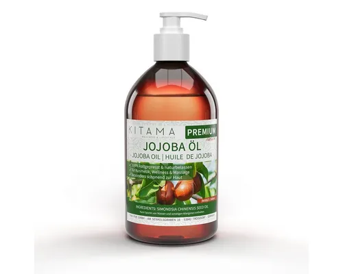 Kitama Jojobaöl kaltgepresst 500ml - Sanfte Pflege für Haut und Haar - Hochwertiges, nativ kaltgepresstes Jojobaöl für die tägliche Haut- und Haarpflege. Ideal für Feuchtigkeit und Geschmeidigkeit, zieht schnell ein und ist für alle Hauttypen geeignet.