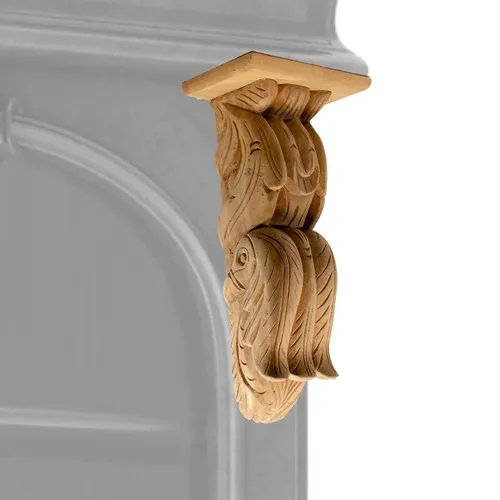 Beige Holzornament für Schrankdeko | H32,0xB15,0cm - Dekorative Holzskulptur in stilvollem Beige, ideal zur Verschönerung Ihrer Wohnräume. Ein elegantes Highlight für jeden Schrank.