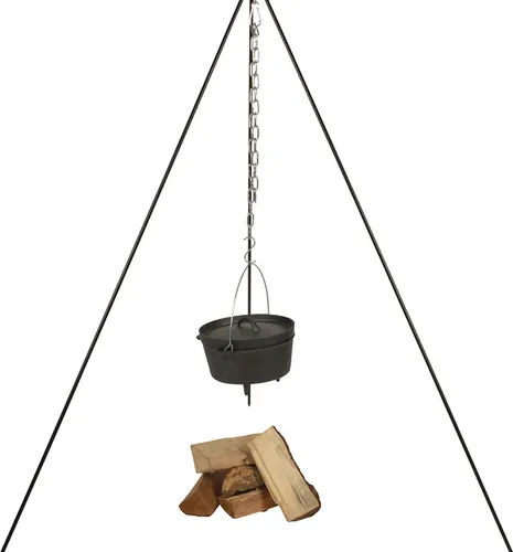 Dreibein Schwenkgrill mit Kette - Grillzubehör für Outdoor-Kochen, ideal für köstliche Mahlzeiten über dem Feuer mit einfachem Auf- und Abbau.