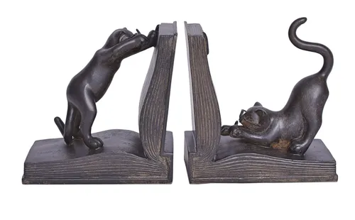 Buchstützen Katzen Brille und Lupe Buchständer Buchhalter Tierfigur Katze Kitty