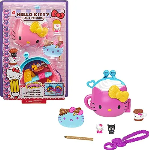 Mattel Mattel Hello Kitty GVB29 - Kakao-Campingplatz Schatulle (12,5 cm) mit 2 Sanrio Minis Figuren, Notizblock und Schreibwarenzubehör, Spielzeug Geschenk für Kinder ab 4 Jahren