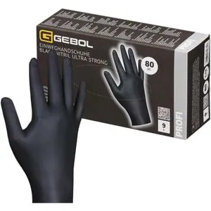 Gebol Einmalhandschuhe Ultra Strong, schwarz, 80 Stück, Nitril, chemikalienbeständig, lebensmittelecht, Größe M