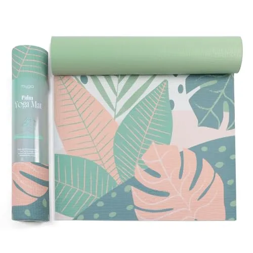 Myga Yogamatte | 6 mm Dicke | Rutschfest & Leicht zu tragen | Ideal für Yoga, Pilates, Meditation & Fitnessübungen | 173 cm x 61 cm | Palmen Design