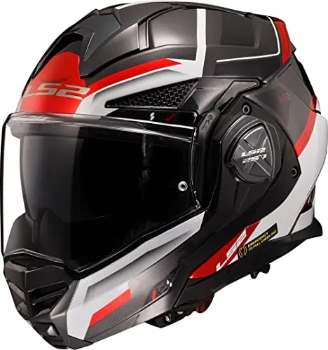 LS2 Helm Advant X Spectrum FF901 - Schwarz/Weiß/Rot, Größe XL - Motorradhelm mit Quick Release Ratelsluiting, kombiniert die Vorteile einer Integral- und Jethelm für optimalen Schutz und Komfort, ideal für lange Fahrten.