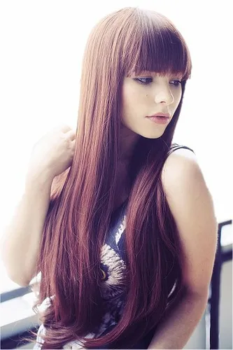 Braun glatte langhaar lange Perücke Volumen hitzefest Pony Alltag Cosplay C865